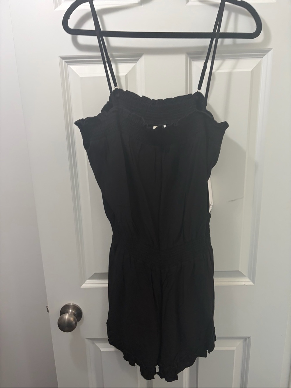 Black Smocked Spaghetti  Strap Romper